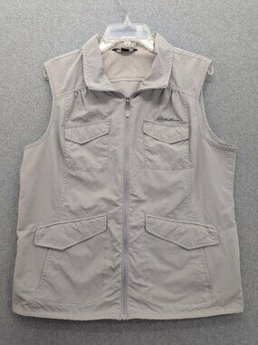 Eddie Bauer Vest Womens Extra Large Gray Nylon Travel Hiking Utility Pockets